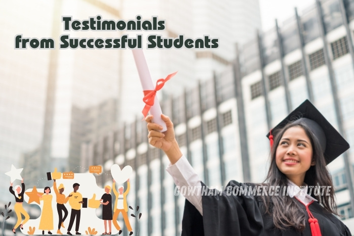 Graduate celebrating success with a diploma at Gowtham Commerce Institute in Peelamedu, Coimbatore. Highlighting testimonials from successful students in CA and CMA courses, reflecting our commitment to excellence in coaching