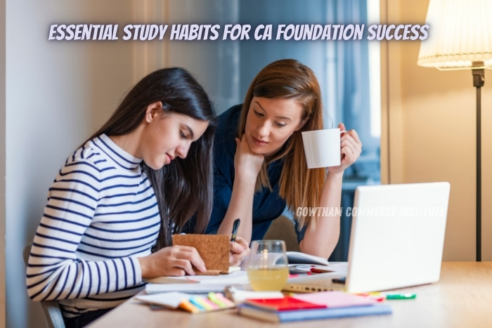 Two students developing essential study habits for CA Foundation success at Gowtham Commerce Institute in Peelamedu, Coimbatore, specializing in expert CA and CMA coaching