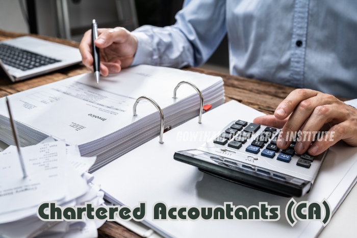 Chartered Accountant (CA) working on financial documents, representing students trained at Gowtham Commerce Institute in Peelamedu, Coimbatore, offering professional CA coaching and guidance